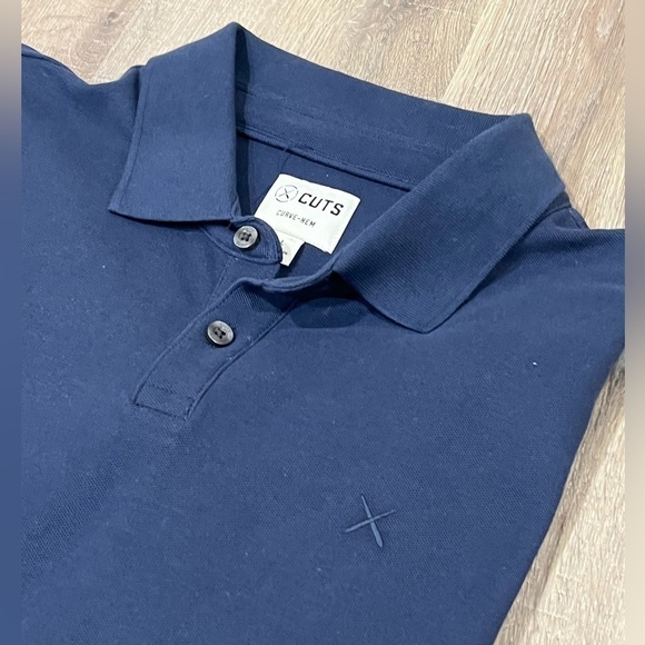 Men’s Size Large Cuts Clothing Curved Hem Fitted Navy Prestige Polo Shirt - Picture 2 of 6